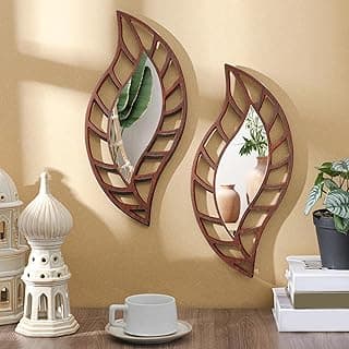 Espelho decorativo em forma de folha Roowest para decoração de parede, cor marrom.