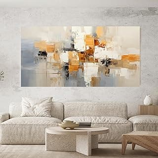 Quadro decorativo abstrato dourado 130x70 cm na parede cinza