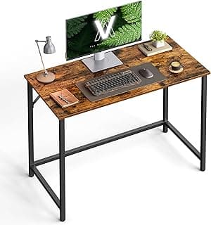 VASAGLE Mesa de Computador, Escrivaninha para Escritório, 100 x 50 x 76 cm, para Estudo, Quarto, Sala de Estar, Marrom Rústico e Preto Tinta BRLWD41XV2