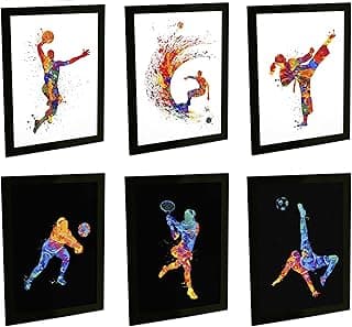 Quadros decorativos de esportes em estilo aquarela com fundo preto