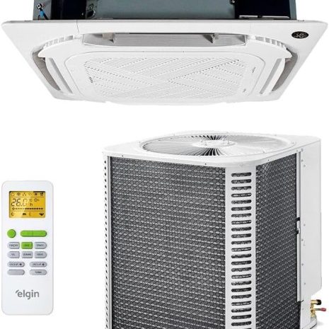 Nome do Produto: Ar-condicionado Split Inverter Cassete 36000 Btus Elgin Eco Só Frio Marca: Elgin Especificações Técnicas: - Tipo: Cassete - Fonte de Alimentação: Elétrica - Tensão: 220 Volts - Modelo: KVFI36C2NA / KVFE36C2VA / KVZP00N2DA - Peso: 112,9 Quilogramas - Dimensões da Embalagem: 100 x 100 x 84,1 cm Características: - Compressor Inverter - Tipo de Instalação: Split - Características Especiais: Compressor inverter Componente Visível: - Unidade interna (montada no teto) - Unidade externa (compressor) - Controle remoto visível Detalhes de Design: - Cor predominante: Branco - Grade de ventilação na unidade interna com padrão de furos cruzados - Controle remoto com visor digital e botões para ajustes Funcionalidade: - Ar-condicionado destinado para resfriamento (só frio) - Operação e controle através do controle remoto Informações Adicionais: - Disponibilidade para compra desde: 14 agosto 2024 - Ranking dos mais vendidos: Nº 88.083 em Casa, Nº 985 em Ar-Condicionado Split - ASIN: B0DKPC6G1Y Outras informações: - Categoria: Eletrodomésticos > Casa > Ar e Ventilação > Ar-Condicionado > Ar-Condicionado Split