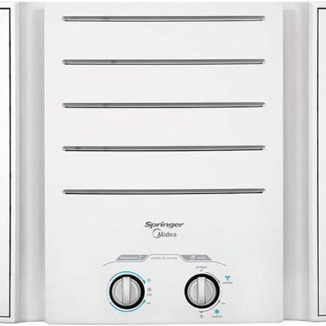 Nome do Produto: Ar Condicionado Janela Springer Midea 7500 BTU/h Frio Mecânico QCK078BB - 127 Volts Descrição: Resfriamento rápido. Especificações: - Cor: Branco - Energy Star: 5 Estrelas - Dimensões do produto: 44P x 46L x 32,5A centímetros - Características especiais: Resfriamento rápido - Marca: Midea - Disponível para compra desde: 6 março 2023 - Avaliações de clientes: 4,0 de 5 estrelas (113 avaliações) - ASIN: B0BZ2DWQWZ - Referência do fabricante: QCK078BB - Fabricante: Midea - Peso: 22,9 Quilogramas - Voltagem: 110 Volts - Tipo de instalação: Janela - Configuração básica: Stand-alone - Eficiência: Alta - Número da Peça: QCK078BB - Nome da marca: Midea Diferenciadores/técnicos: - Controles manuais com botões de ajuste de velocidade e modo de operação - Design compacto com grade para passagem de ar This structured information captures the essential details about the product based on the visible features and the provided specifications.