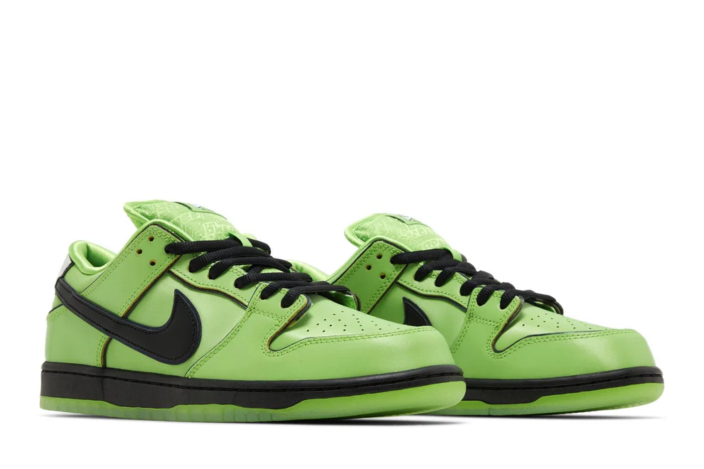 tenis the powerpuff girls x nike sb dunk low buttercup verde 858526