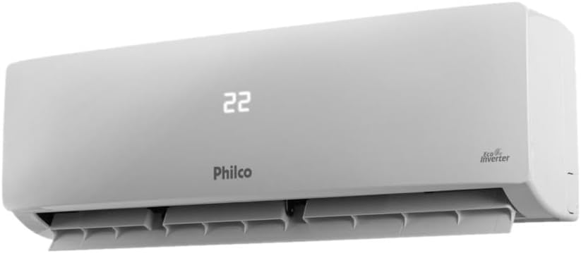 Unidade interna lateral do ar-condicionado split Philco PAC9FB com display e aletas abertas