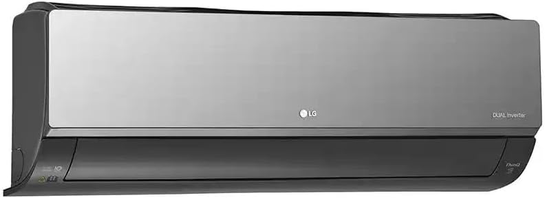 Vista lateral da unidade interna cinza escuro do ar-condicionado LG DUAL Inverter Voice +AI ARTCOOL 18.000 BTU.