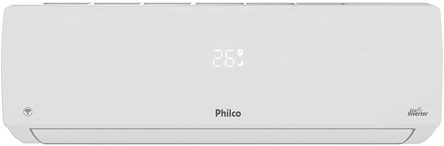 Ar-condicionado Split Inverter Philco unidade interna branca com visor digital 26°C e logotipo Eco Inverter.