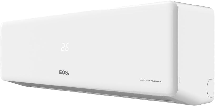Unidade interna branca do ar-condicionado EOS Master Inverter vista lateral esquerda.