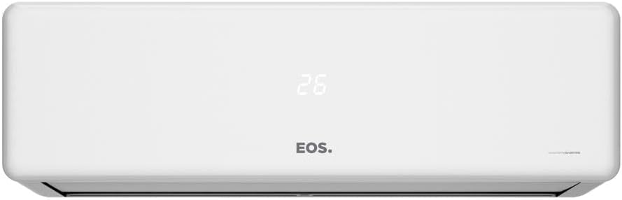 Unidade interna branca de ar-condicionado split EOS Master Inverter 9000 BTUs com display digital.