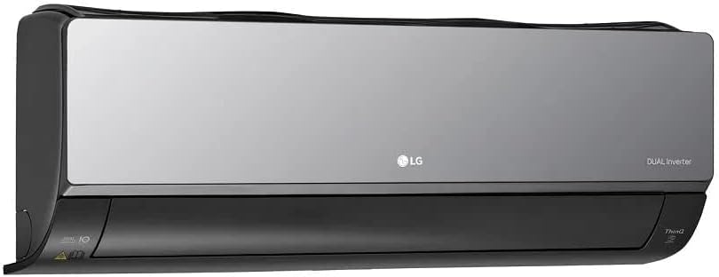 Ar-condicionado Split LG Hi Wall Inverter Artcool UVnano cinza vista lateral e detalhes pretos.