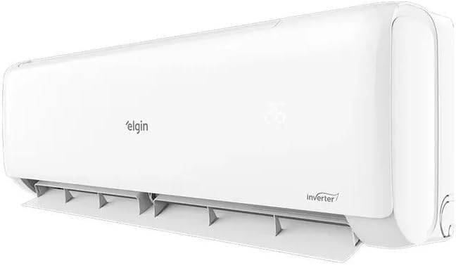 Unidade interna do ar condicionado Elgin Eco Inverter branca vista angular com saída aberta