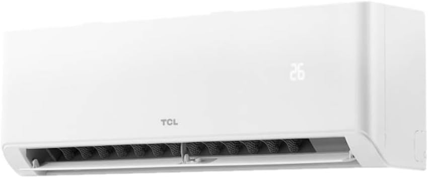 Vista lateral da unidade interna do Ar Condicionado Split TCL T-Pro 2.0 Inverter com saída de ar aberta