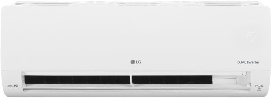 Unidade interna branca LG DUAL Inverter ar-condicionado vista frontal com saída de ar aberta