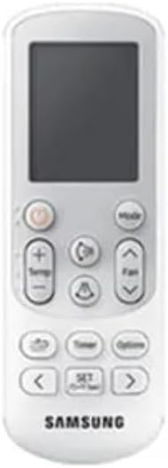Controle remoto branco do Ar Condicionado Split Inverter Samsung Windfree Connect com tela e botões funcionais.