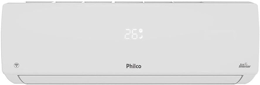 Unidade interna branca frontal do Ar-condicionado Split Inverter Philco 18000 Btus com display digital