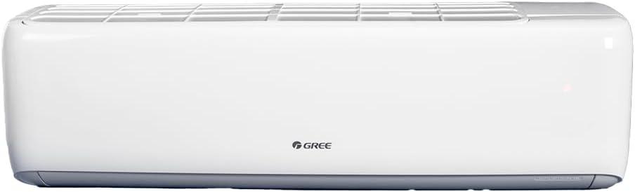 Unidade interna ar condicionado split Gree G-Top branca vista frontal design moderno com logo no centro.