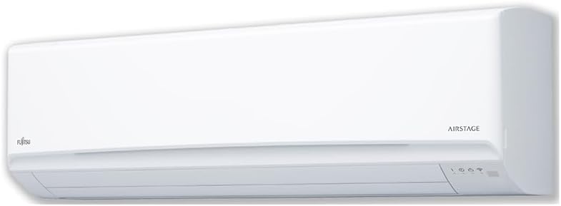 Unidade interna branca do ar condicionado Split Hi Wall Fujitsu Airstage Premium em fundo branco.