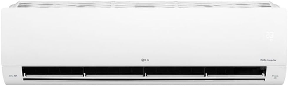 Unidade interna ar-condicionado LG Dual Inverter 9.000 BTU branca com persianas abertas