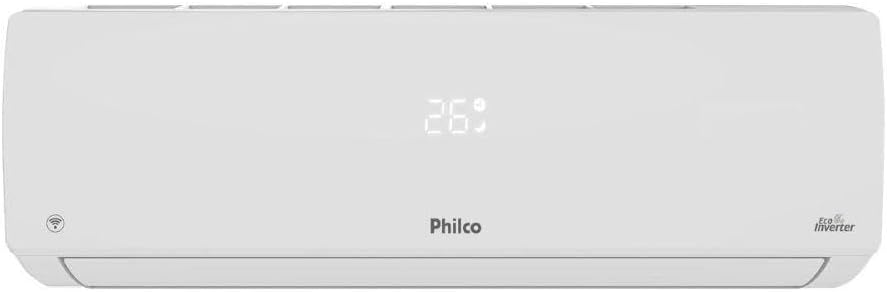 Unidade interna branca do ar condicionado Philco 24000 Btu com display digital e selo Eco Inverter.