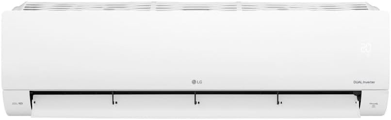 Ar-condicionado LG Dual Inverter branco com aletas de saída de ar abertas.