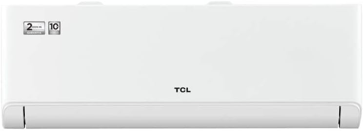 Unidade interna branca do ar condicionado split TCL T-Pro 2.0 18000 BTUs com logo e indicação de garantia.