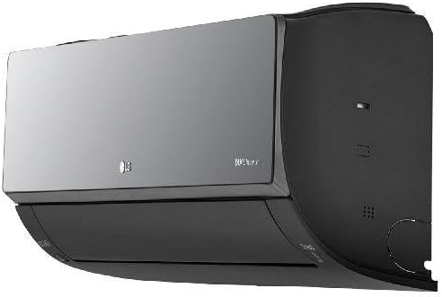 Unidade interna lateral direita do ar-condicionado LG DUAL Inverter ARTCOOL 12.000 BTU com acabamento metálico e preto.