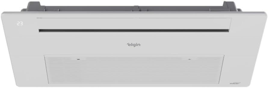 Unidade interna do ar condicionado split cassete Elgin One Air 12000 BTU/h vista inferior em perspectiva.