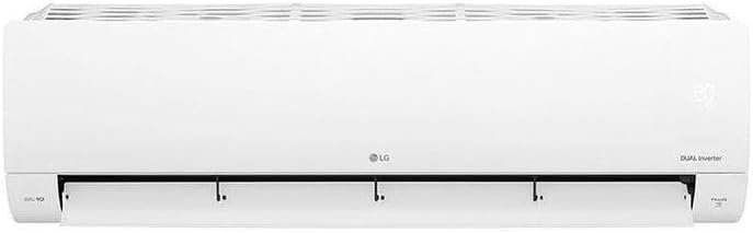 Unidade interna LG Dual Inverter 9000 Btus, saída de ar parcialmente aberta, vista frontal.