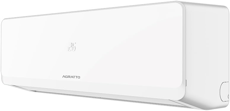 Unidade interna branca do ar-condicionado split Agratto Fit Top 12.000 BTUs vista lateral