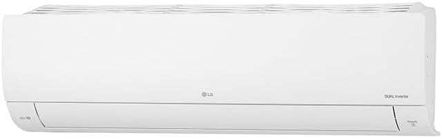 Unidade interna branca do ar condicionado LG Dual Inverter vista frontal inclinada.