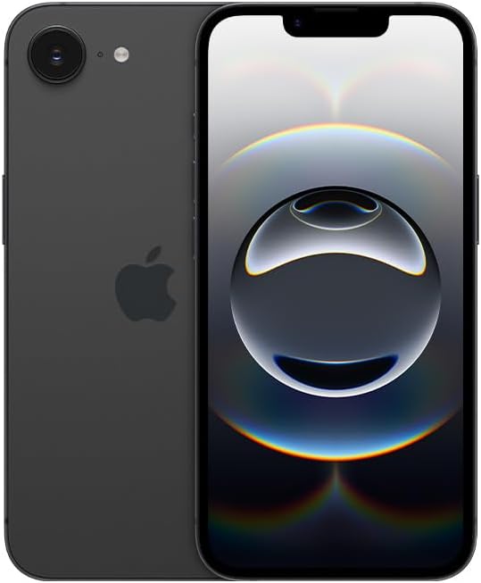Apple iPhone 16e preto 256GB vista frontal e traseira com tela ativada
