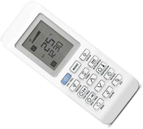 Controle remoto branco para ar condicionado Electrolux com tela LCD e múltiplos botões.