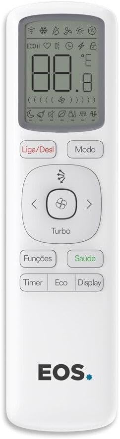 Controle remoto branco para ar-condicionado EOS Master Comfort com display digital e múltiplas funções