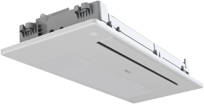 Unidade interna lateral do ar condicionado split cassete Elgin One Air 12000 BTU/h branco com caixa cinza.