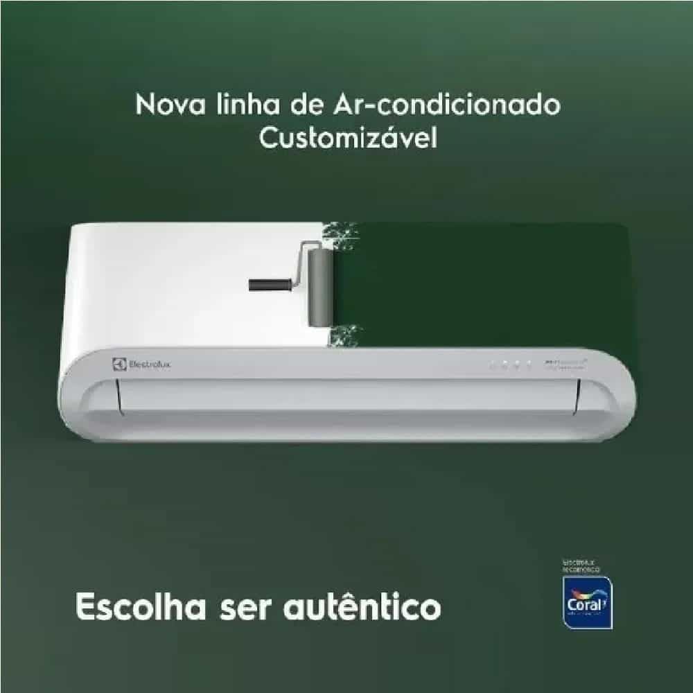 Promoção de ar-condicionado Electrolux com personalização de cor, destacando linha customizável e autenticidade.