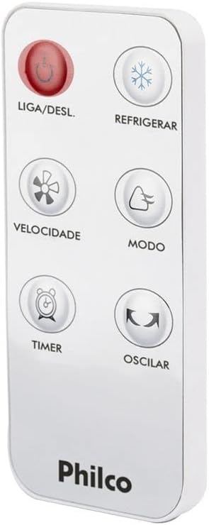 Controle remoto branco compacto com funções para climatizador Philco PCL14F 3 em 1.