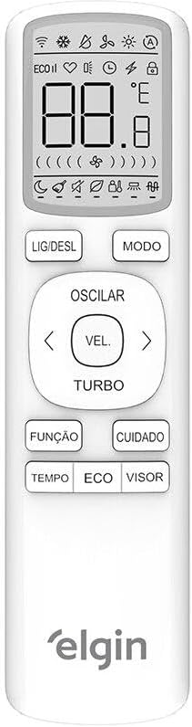 Controle remoto branco do ar-condicionado Elgin Eco Dream com tela digital e botões