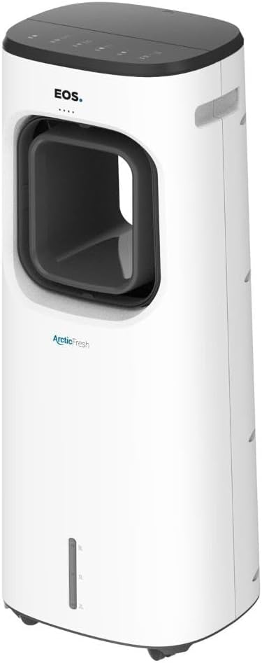 Climatizador de ar EOS Arctic Fresh branco com abertura quadrada e painel digital preto.