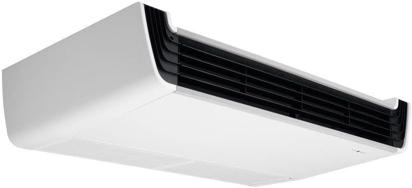 Unidade interna lateral ar condicionado split teto inverter LG 36000 BTUs branca com grade preta.
