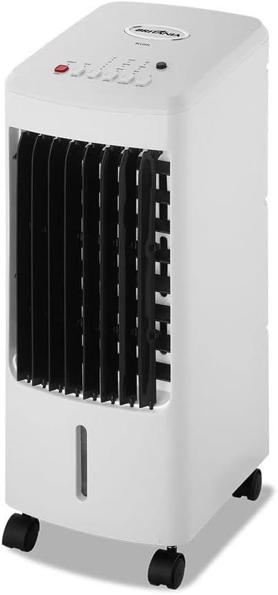 Climatizador de ar Britânia BCL05FI branco com painel de controle no topo e rodízios