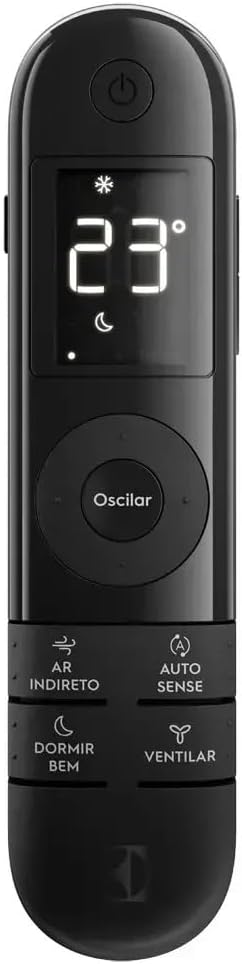 Controle remoto preto para ar-condicionado Electrolux Inverter 12000 BTUs com visor digital e botões de funções
