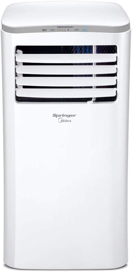 Ar Condicionado Portátil Springer Midea 12.000 BTUs branco vista frontal com grelhas e painel cinza
