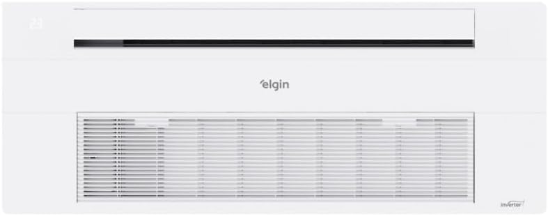 Unidade interna do ar condicionado split cassete Elgin One Air 12000 BTU/h branca vista frontal.