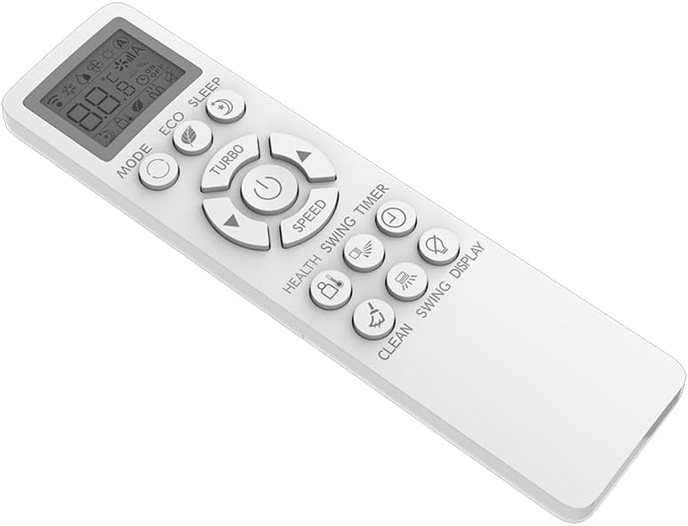 Controle remoto branco com tela digital e botões para ar condicionado Agratto.