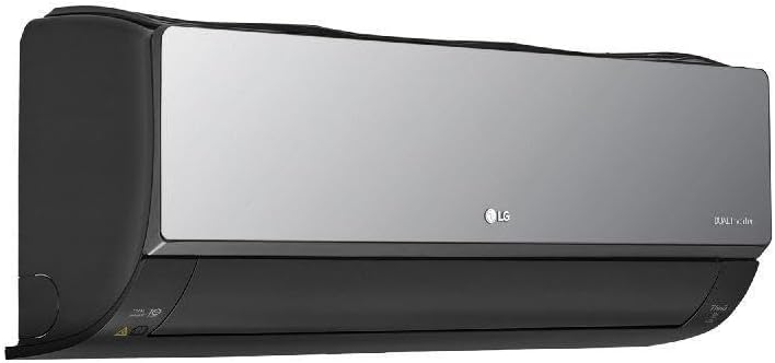 Unidade interna do ar-condicionado LG DUAL Inverter ARTCOOL 12.000 BTU com detalhes em cinza metálico e preto vista angulada.