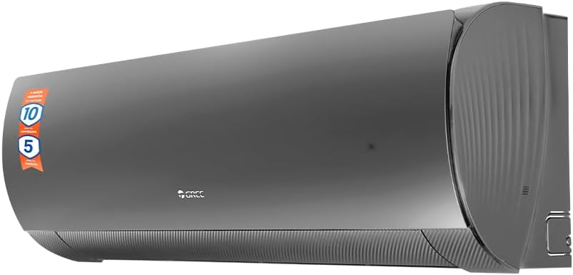 Ar condicionado Split Hi Wall Gree G-Diamond vista lateral esquerda em preto com selo de garantia.