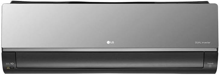 Ar condicionado LG Dual Inverter frontal cinza e preto com botão de energia
