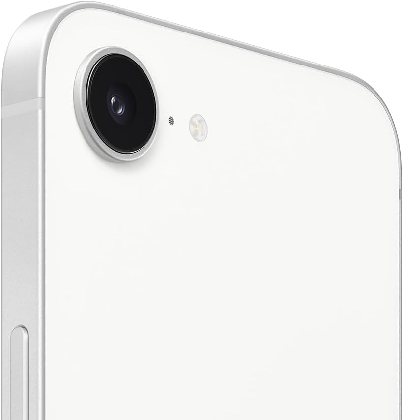 Detalhe da câmera traseira do iPhone 16e branco