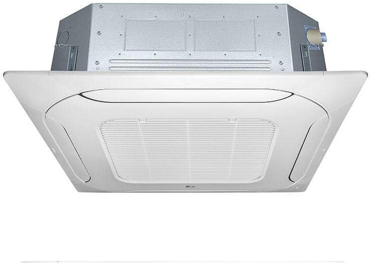 Unidade interna do ar condicionado inverter LG cassete 24000 BTUs, vista frontal e inferior.