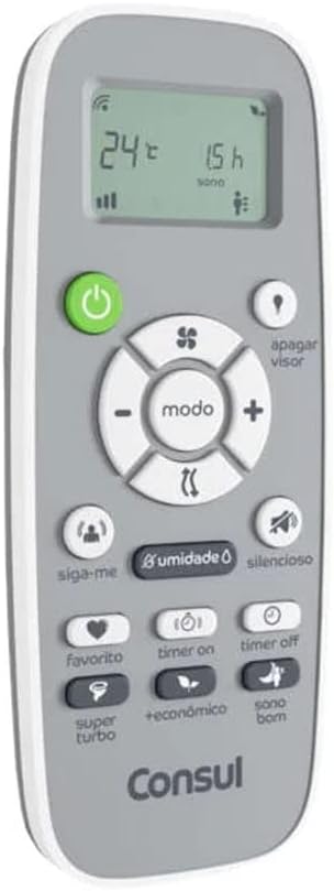 Controle remoto branco do ar condicionado Consul com display LCD e múltiplos botões