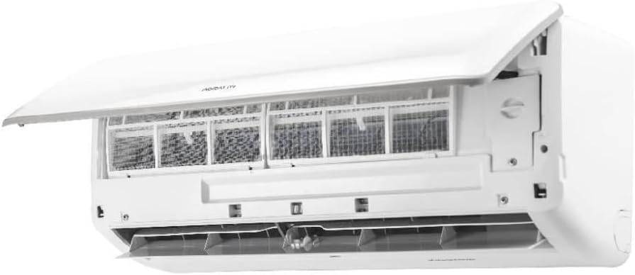 Unidade interna aberta do ar condicionado split inverter Agratto 12000 Btus mostrando filtro interno